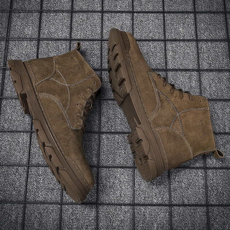 Men’s Leather Work Chukka Boots, Hand-Stitched Lace-Up Ankle Boots with Waterproof Lining, Non-Slip/Oil-Resistant Sole, Arch Support