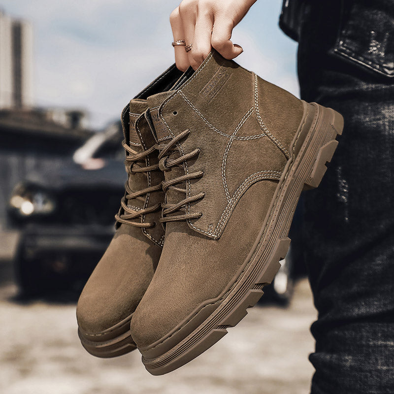 Men’s Leather Work Chukka Boots, Hand-Stitched Lace-Up Ankle Boots with Waterproof Lining, Non-Slip/Oil-Resistant Sole, Arch Support