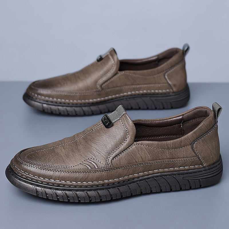Slip-On Genuine Leather Loafers: Breathable Soft Calfskin, Cloud Cushion Sole for Driving & Business Casual