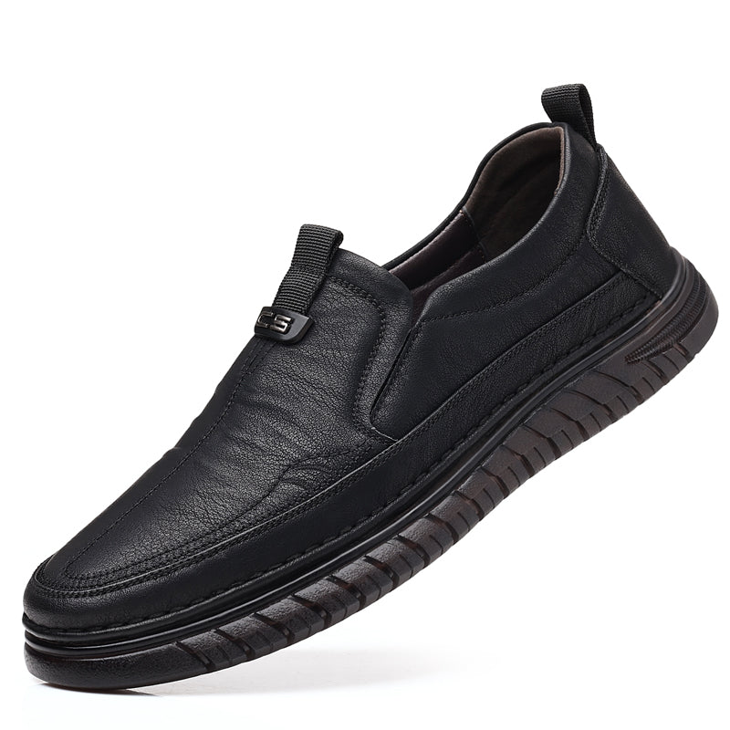 Slip-On Genuine Leather Loafers: Breathable Soft Calfskin, Cloud Cushion Sole for Driving & Business Casual