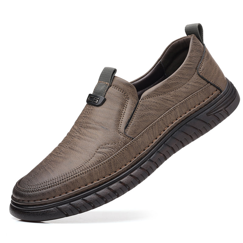 Slip-On Genuine Leather Loafers: Breathable Soft Calfskin, Cloud Cushion Sole for Driving & Business Casual