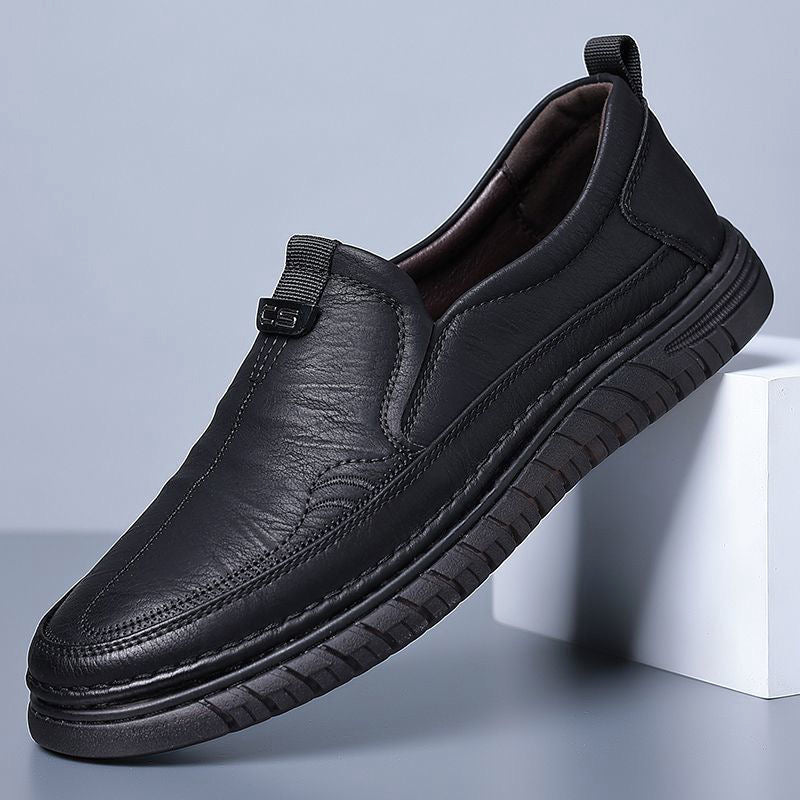 Slip-On Genuine Leather Loafers: Breathable Soft Calfskin, Cloud Cushion Sole for Driving & Business Casual