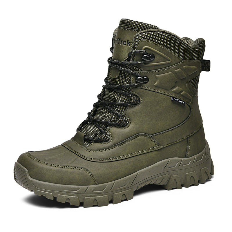 Mens Orthopedic Tactical Boots, Waterproof Leather Wide Toe Hiking Combat Boots with Arch Support, Non-Slip Work Shoes for Trekking Hunting Training