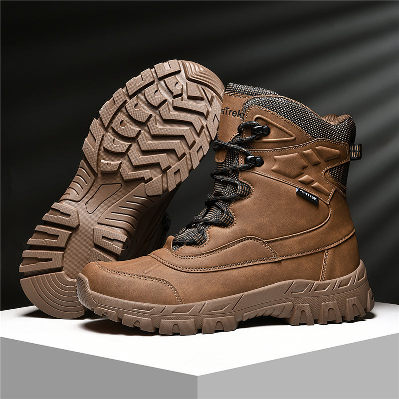 Mens Orthopedic Tactical Boots, Waterproof Leather Wide Toe Hiking Combat Boots with Arch Support, Non-Slip Work Shoes for Trekking Hunting Training