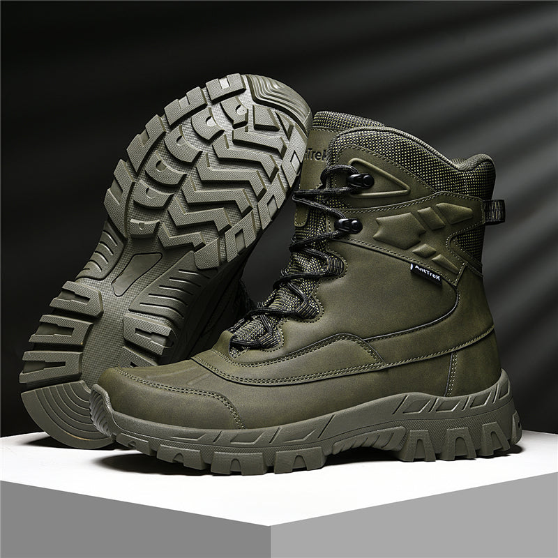 Mens Orthopedic Tactical Boots, Waterproof Leather Wide Toe Hiking Combat Boots with Arch Support, Non-Slip Work Shoes for Trekking Hunting Training