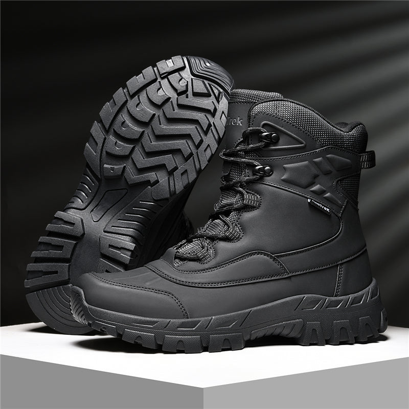 Mens Orthopedic Tactical Boots, Waterproof Leather Wide Toe Hiking Combat Boots with Arch Support, Non-Slip Work Shoes for Trekking Hunting Training