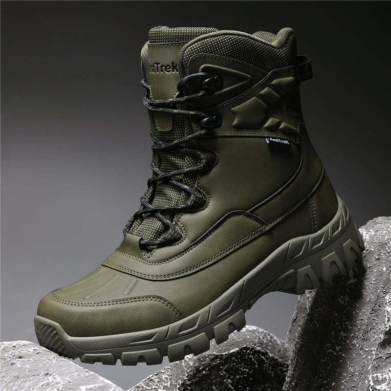 Mens Orthopedic Tactical Boots, Waterproof Leather Wide Toe Hiking Combat Boots with Arch Support, Non-Slip Work Shoes for Trekking Hunting Training