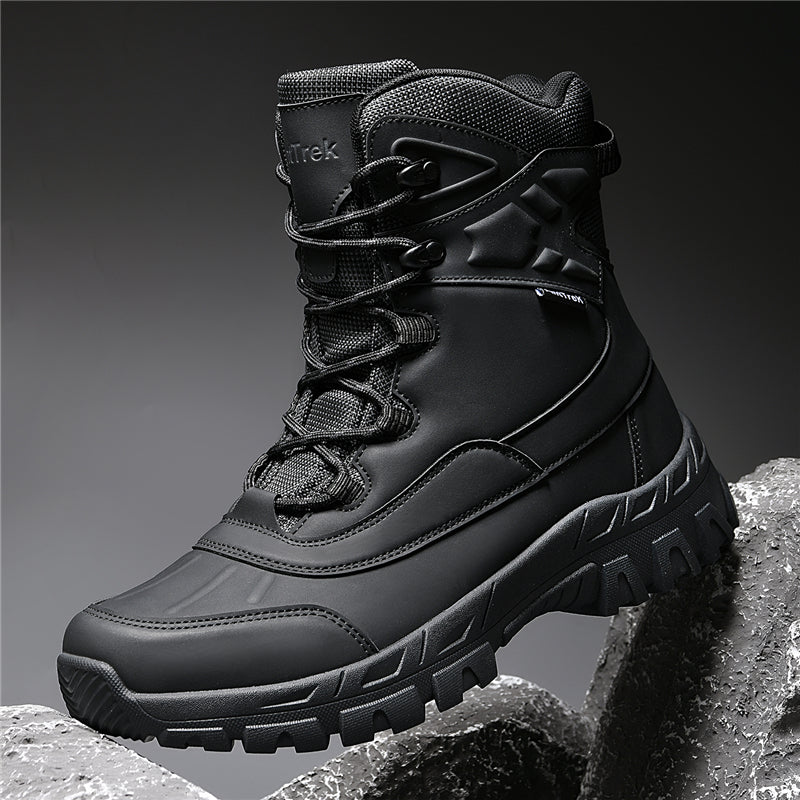 Mens Orthopedic Tactical Boots, Waterproof Leather Wide Toe Hiking Combat Boots with Arch Support, Non-Slip Work Shoes for Trekking Hunting Training