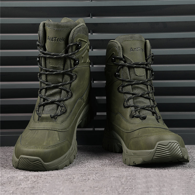 Mens Orthopedic Tactical Boots, Waterproof Leather Wide Toe Hiking Combat Boots with Arch Support, Non-Slip Work Shoes for Trekking Hunting Training