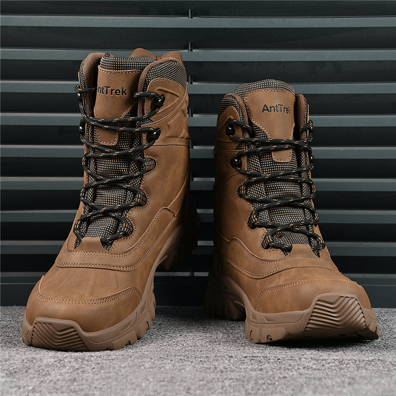 Mens Orthopedic Tactical Boots, Waterproof Leather Wide Toe Hiking Combat Boots with Arch Support, Non-Slip Work Shoes for Trekking Hunting Training