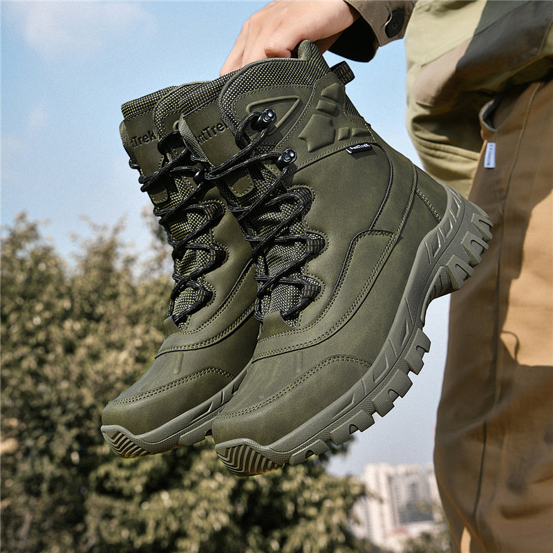 Mens Orthopedic Tactical Boots, Waterproof Leather Wide Toe Hiking Combat Boots with Arch Support, Non-Slip Work Shoes for Trekking Hunting Training