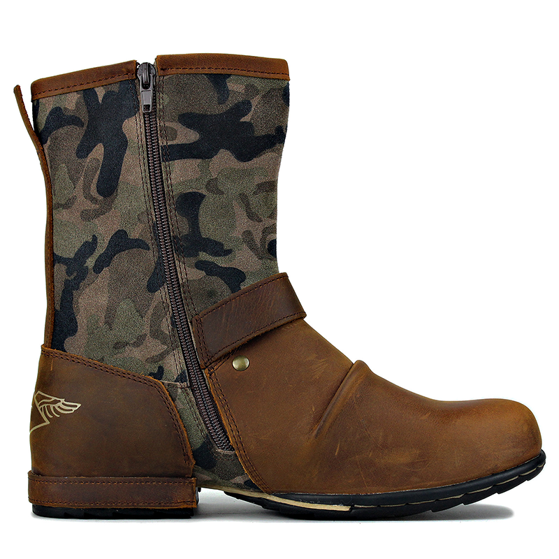 Men’s Vintage Outdoor Moto Work Boots — Handcrafted Stitching, Waterproof Leather & Slip-Resistant Traction