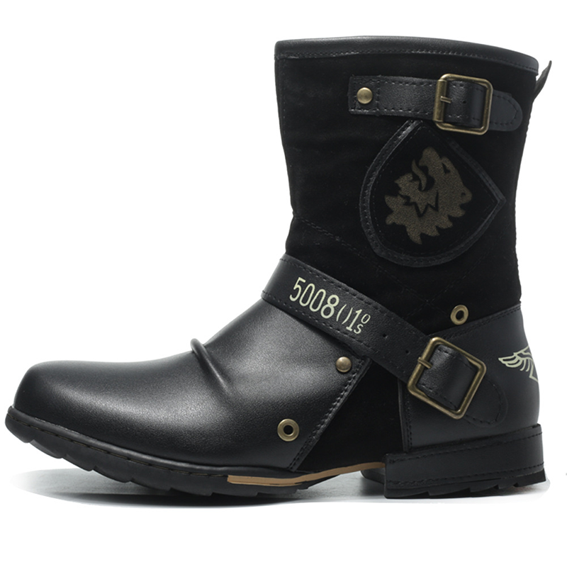 Men’s Vintage Outdoor Moto Work Boots — Handcrafted Stitching, Waterproof Leather & Slip-Resistant Traction