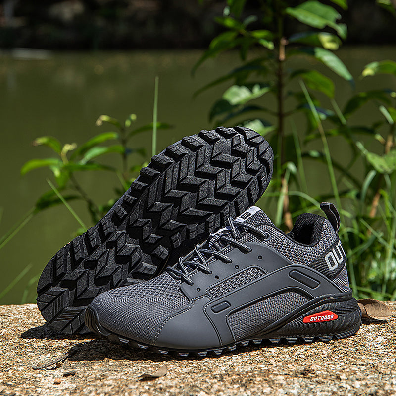 Men’s Outdoor Hiking Shoes – Breathable Mesh Trail Sneakers, Slip-Resistant Durable Outsole, Lightweight Low-Top Lace-Up Walking Shoes