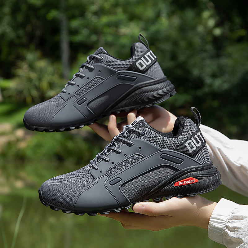 Men’s Outdoor Hiking Shoes – Breathable Mesh Trail Sneakers, Slip-Resistant Durable Outsole, Lightweight Low-Top Lace-Up Walking Shoes