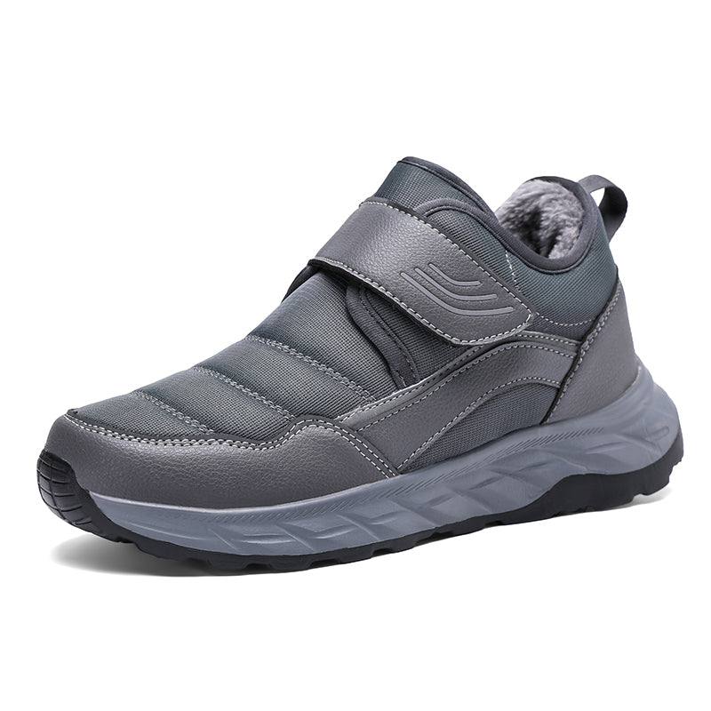 Men’s Winter Waterproof Fleece-Lined Walking Shoes, Wide Fit, Hook-and-Loop Strap, Slip-Resistant Sole, Comfortable Casual Sneakers