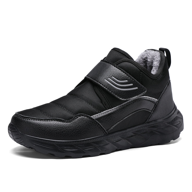 Men’s Winter Waterproof Fleece-Lined Walking Shoes, Wide Fit, Hook-and-Loop Strap, Slip-Resistant Sole, Comfortable Casual Sneakers