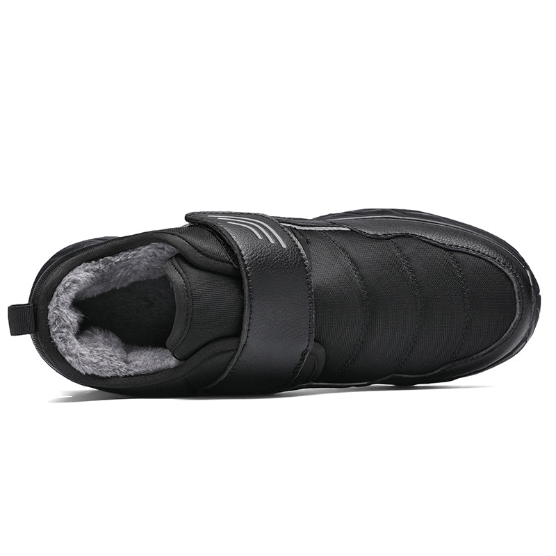 Men’s Winter Waterproof Fleece-Lined Walking Shoes, Wide Fit, Hook-and-Loop Strap, Slip-Resistant Sole, Comfortable Casual Sneakers
