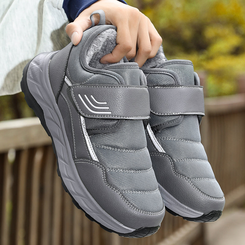 Men’s Winter Waterproof Fleece-Lined Walking Shoes, Wide Fit, Hook-and-Loop Strap, Slip-Resistant Sole, Comfortable Casual Sneakers
