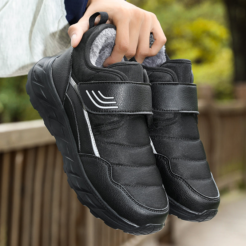 Men’s Winter Waterproof Fleece-Lined Walking Shoes, Wide Fit, Hook-and-Loop Strap, Slip-Resistant Sole, Comfortable Casual Sneakers
