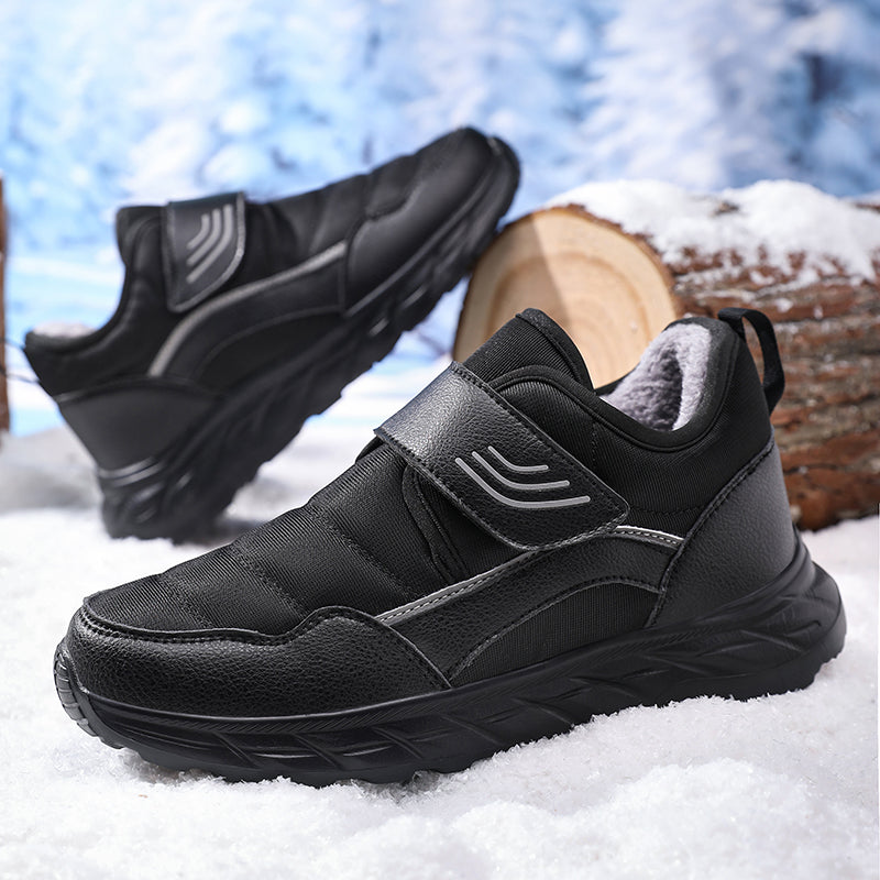 Men’s Winter Waterproof Fleece-Lined Walking Shoes, Wide Fit, Hook-and-Loop Strap, Slip-Resistant Sole, Comfortable Casual Sneakers