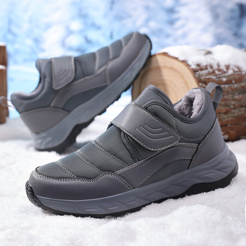 Men’s Winter Waterproof Fleece-Lined Walking Shoes, Wide Fit, Hook-and-Loop Strap, Slip-Resistant Sole, Comfortable Casual Sneakers