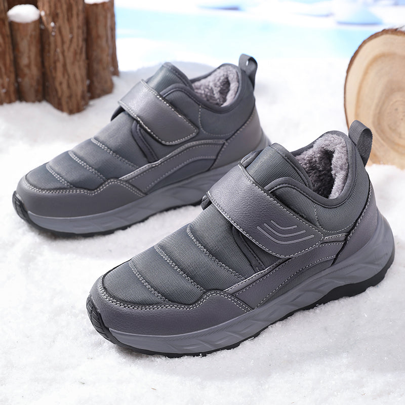 Men’s Winter Waterproof Fleece-Lined Walking Shoes, Wide Fit, Hook-and-Loop Strap, Slip-Resistant Sole, Comfortable Casual Sneakers