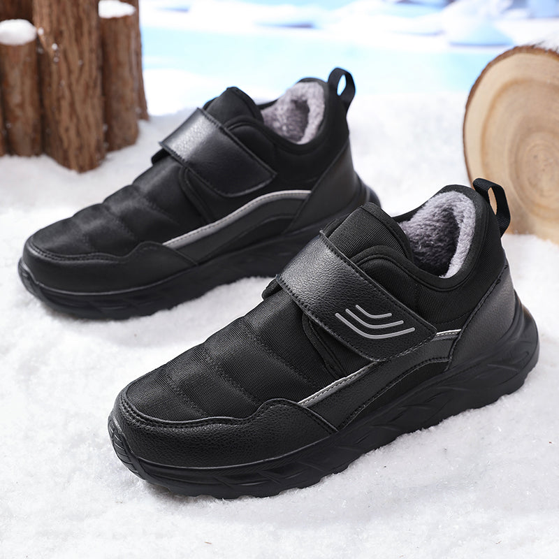 Men’s Winter Waterproof Fleece-Lined Walking Shoes, Wide Fit, Hook-and-Loop Strap, Slip-Resistant Sole, Comfortable Casual Sneakers
