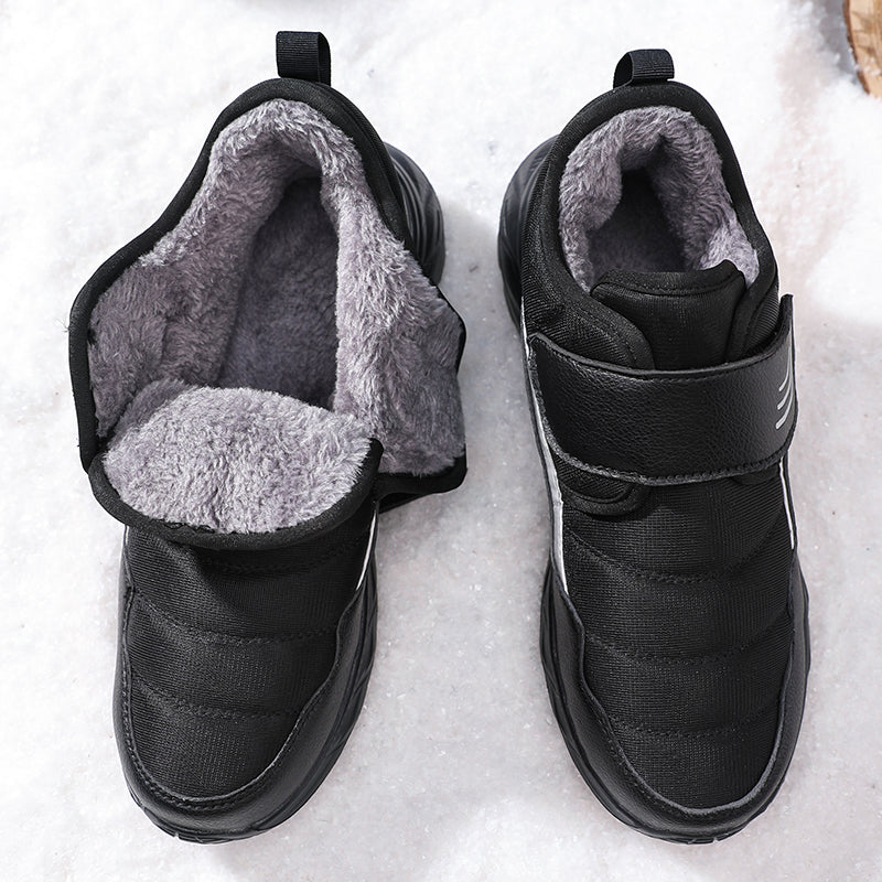 Men’s Winter Waterproof Fleece-Lined Walking Shoes, Wide Fit, Hook-and-Loop Strap, Slip-Resistant Sole, Comfortable Casual Sneakers