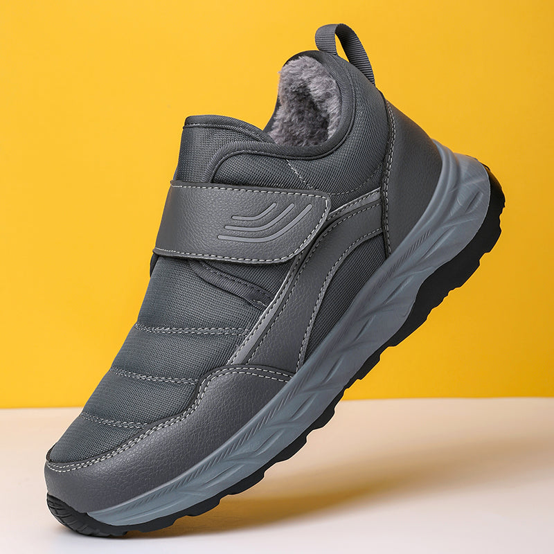 Men’s Winter Waterproof Fleece-Lined Walking Shoes, Wide Fit, Hook-and-Loop Strap, Slip-Resistant Sole, Comfortable Casual Sneakers