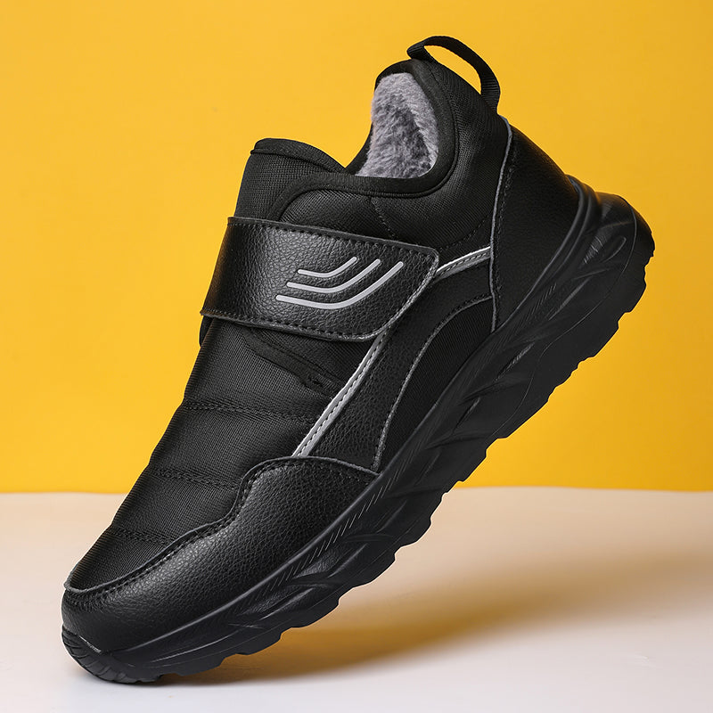 Men’s Winter Waterproof Fleece-Lined Walking Shoes, Wide Fit, Hook-and-Loop Strap, Slip-Resistant Sole, Comfortable Casual Sneakers