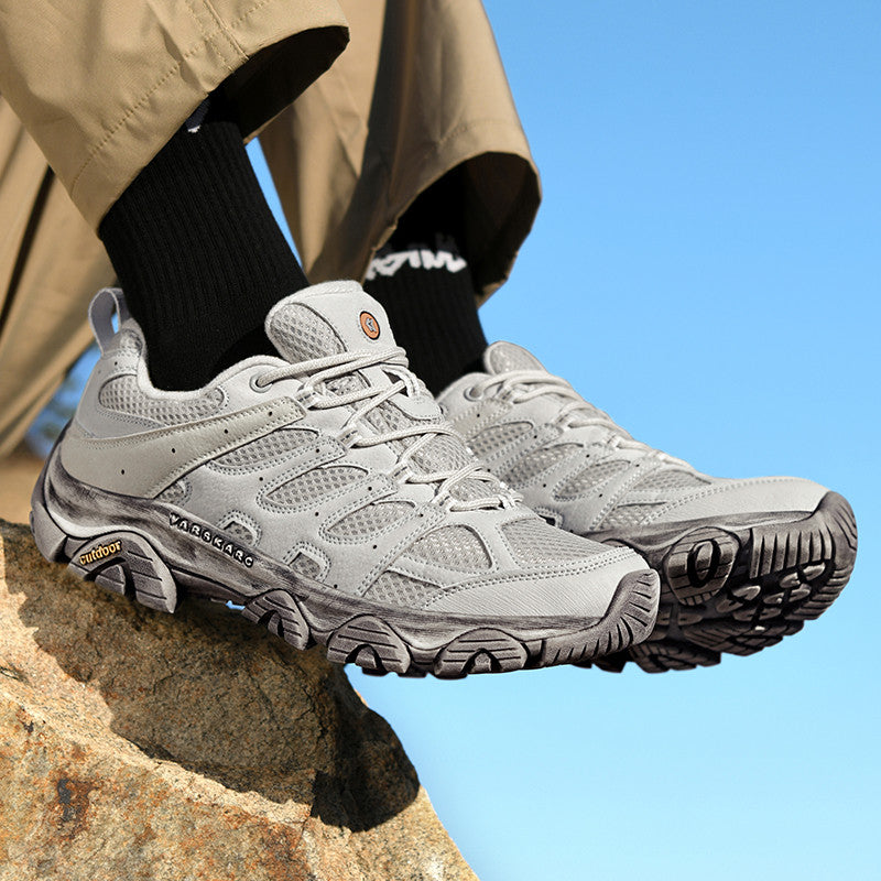Men’s Hiking Shoes, Breathable Mesh Trail Sneakers, Non-Slip Grip Sole, Low-Top