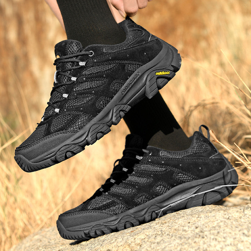 Men’s Hiking Shoes, Breathable Mesh Trail Sneakers, Non-Slip Grip Sole, Low-Top