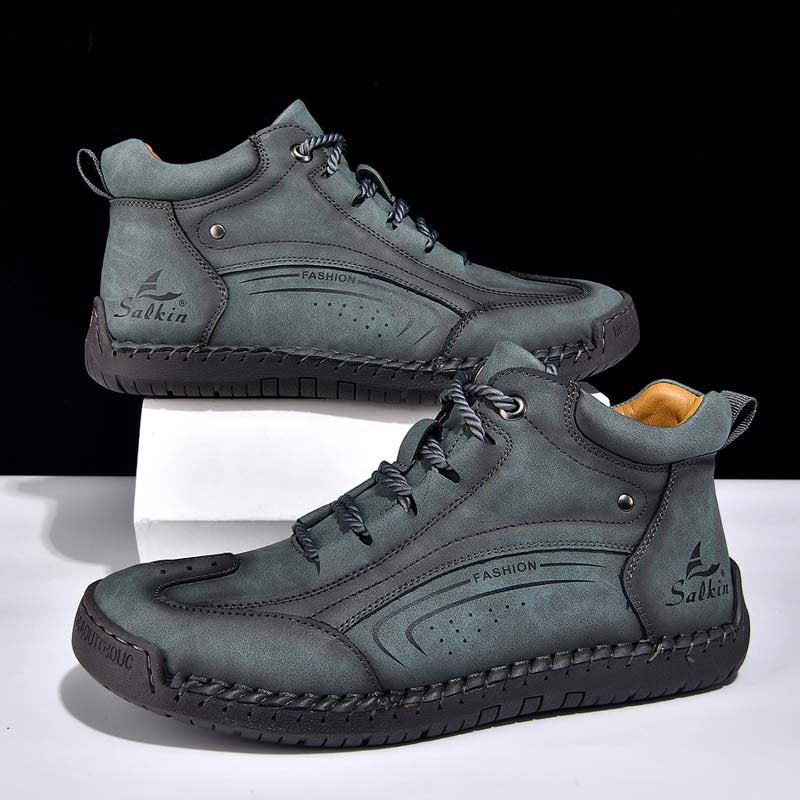 Men's Vintage Motorcycle Boots - Handcrafted Stitching, Waterproof & Slip-Resistant, Scratch-Resistant, Built-In Arch Support, Comfortable Work Boots, Durable For 5 Years.