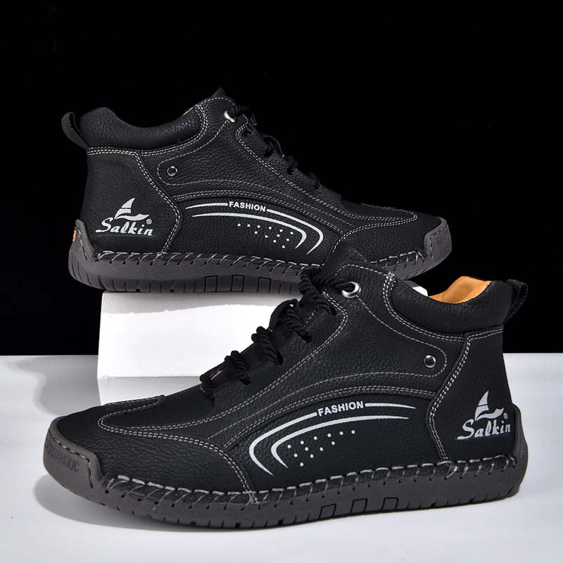 Men's Vintage Motorcycle Boots - Handcrafted Stitching, Waterproof & Slip-Resistant, Scratch-Resistant, Built-In Arch Support, Comfortable Work Boots, Durable For 5 Years.