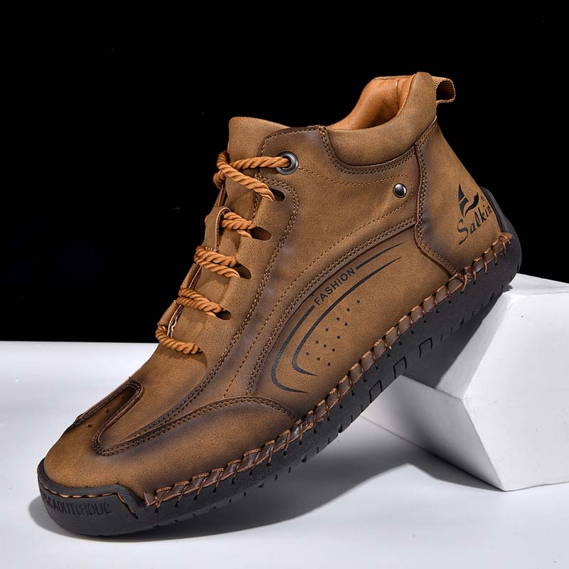 Men's Vintage Motorcycle Boots - Handcrafted Stitching, Waterproof & Slip-Resistant, Scratch-Resistant, Built-In Arch Support, Comfortable Work Boots, Durable For 5 Years.