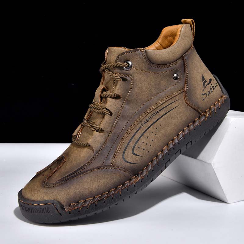Men's Vintage Motorcycle Boots - Handcrafted Stitching, Waterproof & Slip-Resistant, Scratch-Resistant, Built-In Arch Support, Comfortable Work Boots, Durable For 5 Years.
