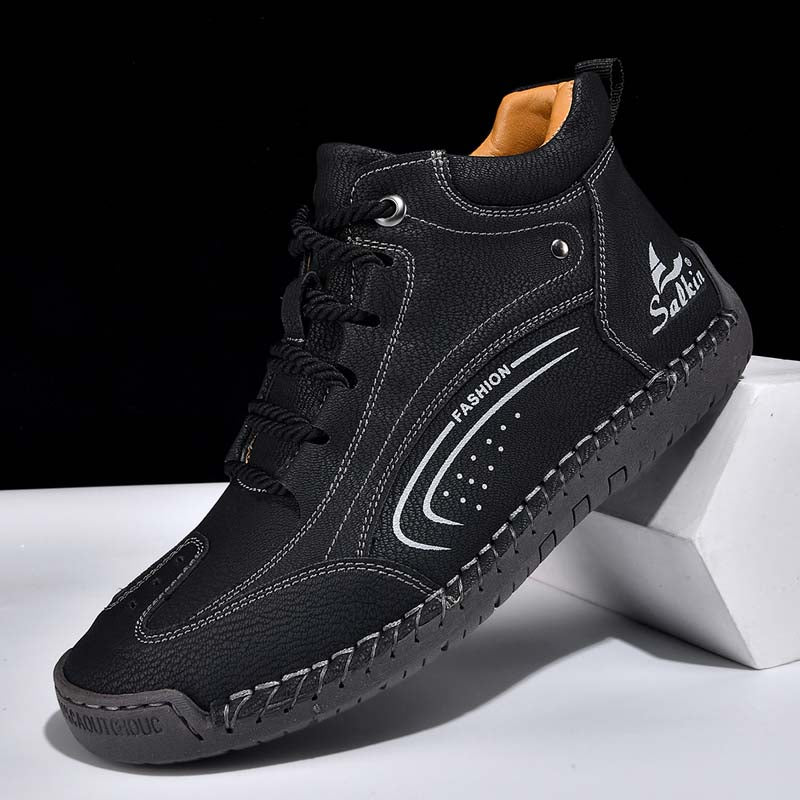Men's Vintage Motorcycle Boots - Handcrafted Stitching, Waterproof & Slip-Resistant, Scratch-Resistant, Built-In Arch Support, Comfortable Work Boots, Durable For 5 Years.