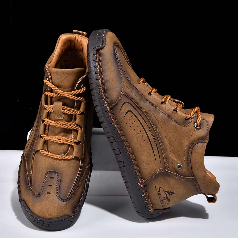 Men's Vintage Motorcycle Boots - Handcrafted Stitching, Waterproof & Slip-Resistant, Scratch-Resistant, Built-In Arch Support, Comfortable Work Boots, Durable For 5 Years.