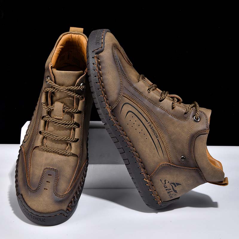 Men's Vintage Motorcycle Boots - Handcrafted Stitching, Waterproof & Slip-Resistant, Scratch-Resistant, Built-In Arch Support, Comfortable Work Boots, Durable For 5 Years.
