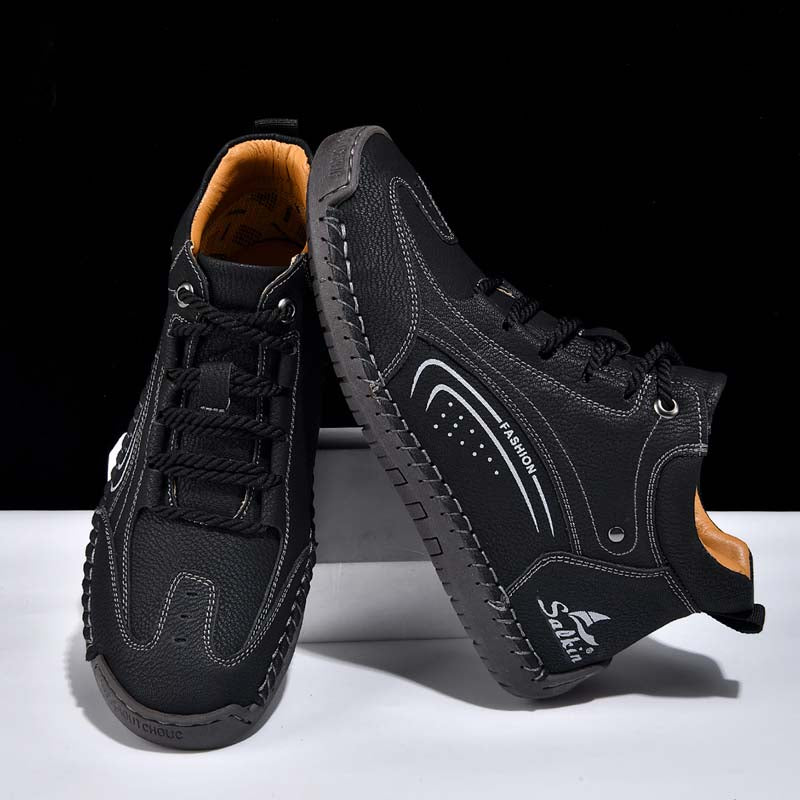 Men's Vintage Motorcycle Boots - Handcrafted Stitching, Waterproof & Slip-Resistant, Scratch-Resistant, Built-In Arch Support, Comfortable Work Boots, Durable For 5 Years.