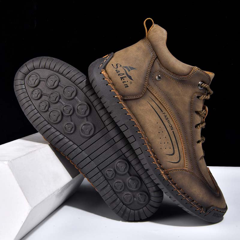 Men's Vintage Motorcycle Boots - Handcrafted Stitching, Waterproof & Slip-Resistant, Scratch-Resistant, Built-In Arch Support, Comfortable Work Boots, Durable For 5 Years.