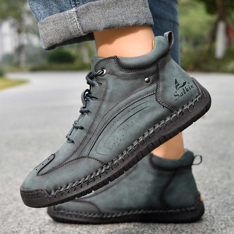 Men's Vintage Motorcycle Boots - Handcrafted Stitching, Waterproof & Slip-Resistant, Scratch-Resistant, Built-In Arch Support, Comfortable Work Boots, Durable For 5 Years.