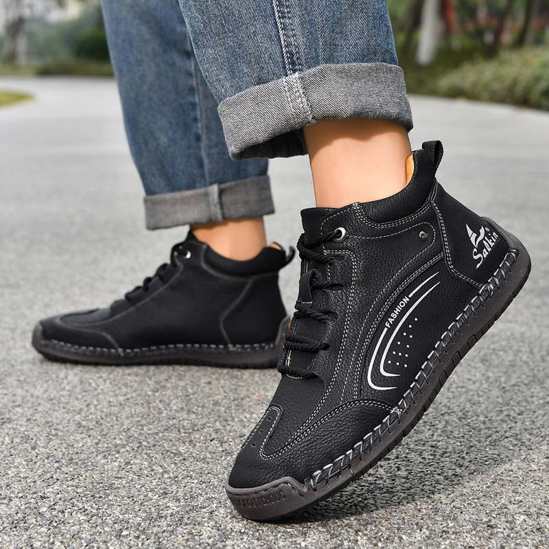 Men's Vintage Motorcycle Boots - Handcrafted Stitching, Waterproof & Slip-Resistant, Scratch-Resistant, Built-In Arch Support, Comfortable Work Boots, Durable For 5 Years.
