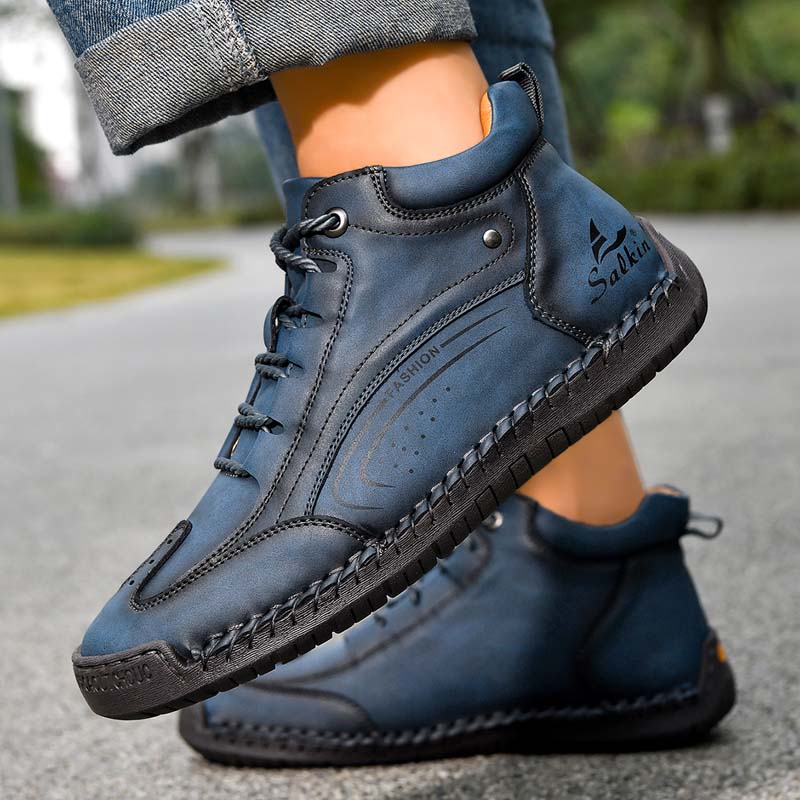 Men's Vintage Motorcycle Boots - Handcrafted Stitching, Waterproof & Slip-Resistant, Scratch-Resistant, Built-In Arch Support, Comfortable Work Boots, Durable For 5 Years.