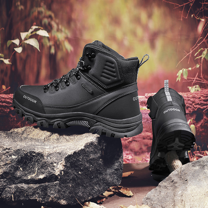 Men's Genuine Leather Work Boots - Lace-Up, Slip-Resistant, Wide Toe Box with Arch Support