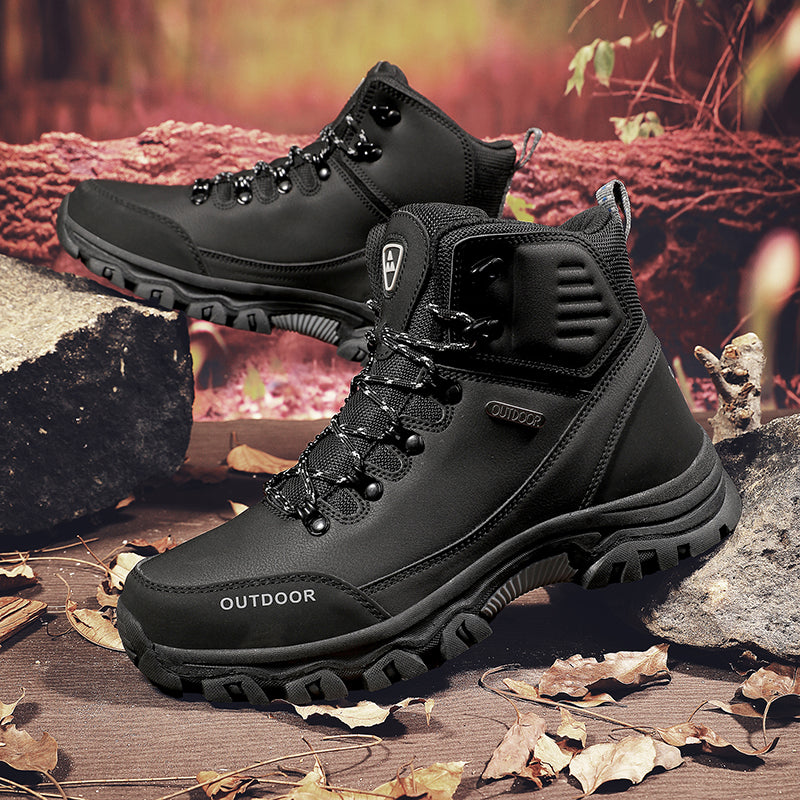 Men's Genuine Leather Work Boots - Lace-Up, Slip-Resistant, Wide Toe Box with Arch Support