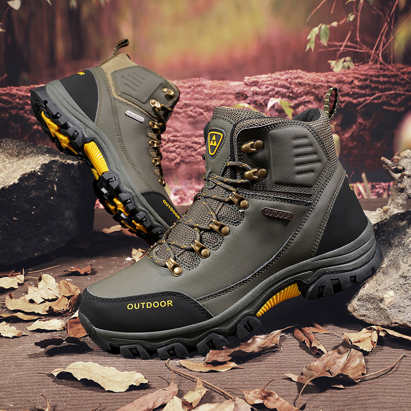 Men's Genuine Leather Work Boots - Lace-Up, Slip-Resistant, Wide Toe Box with Arch Support