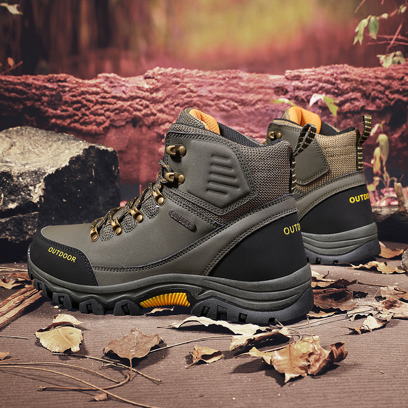 Men's Genuine Leather Work Boots - Lace-Up, Slip-Resistant, Wide Toe Box with Arch Support