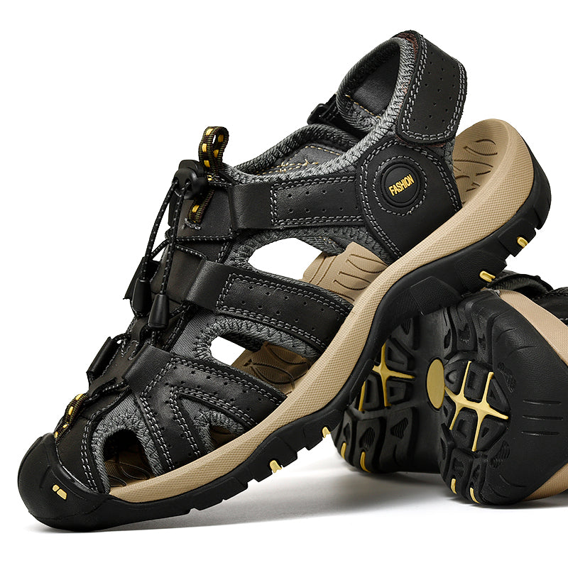Men's Mixed Material Sandals - Lace-Up, Maximum Support, Wide Toe Box with Arch Support